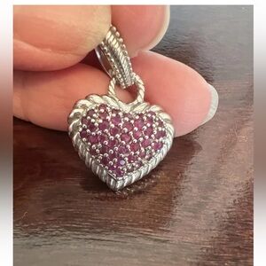 judith ripka sterling Silver ruby gemstones Heart Pendant RARE!